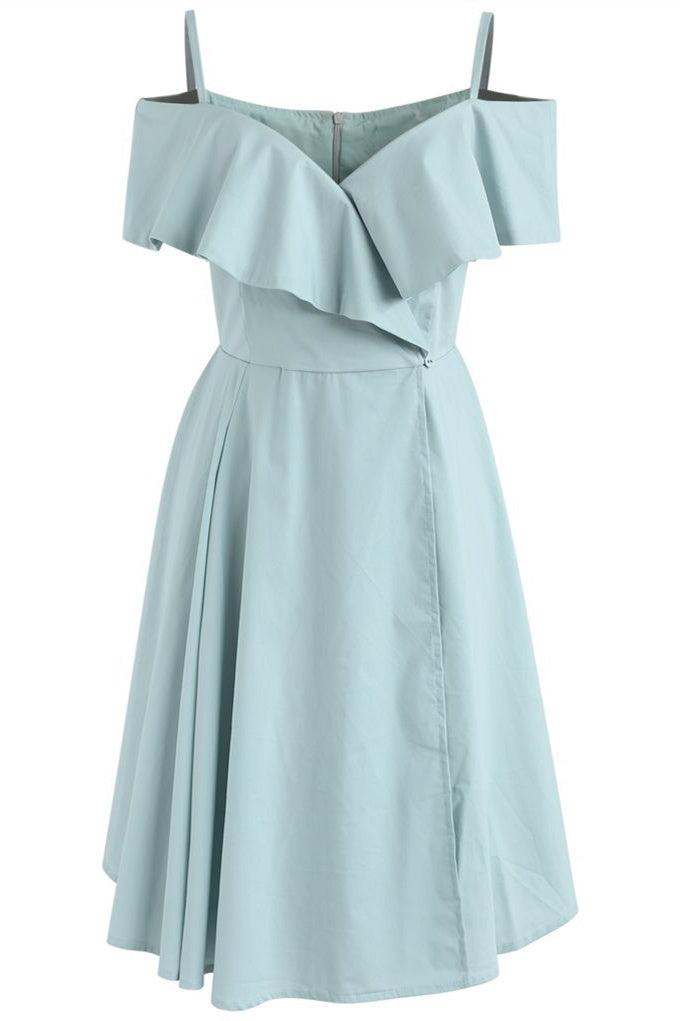 Mint Cold-Shoulder Ruffled A-Line Short Dress