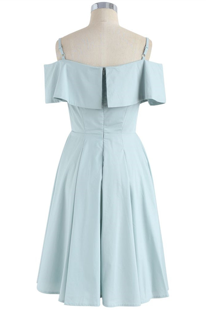 Mint Cold-Shoulder Ruffled A-Line Short Dress