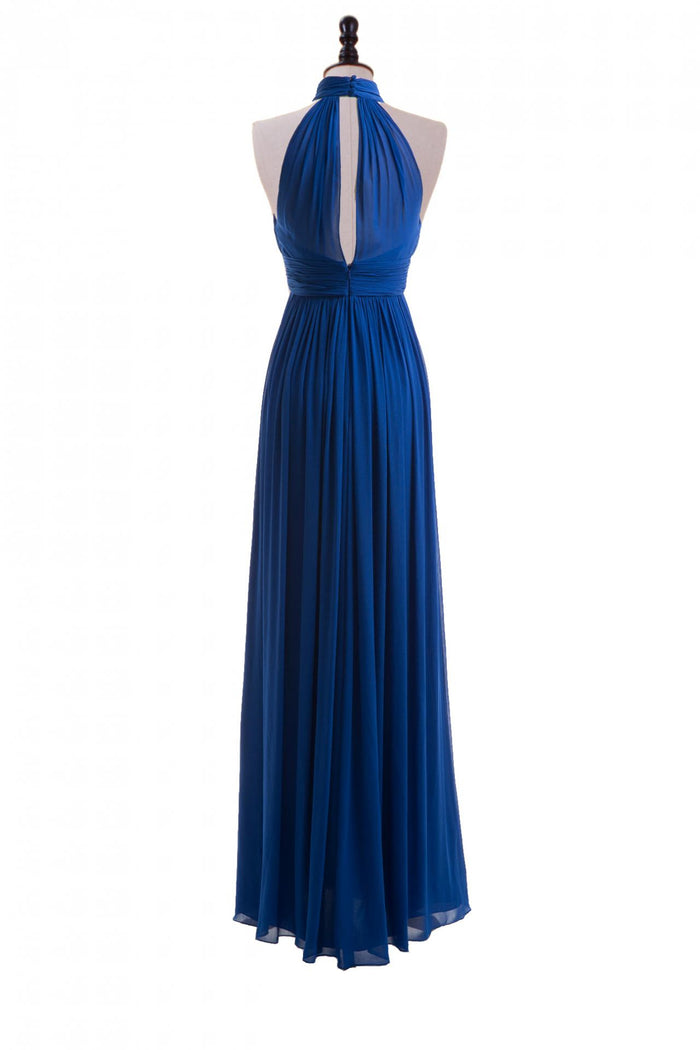 Royal Blue Chiffon Halter Keyhole Long Formal Dress
