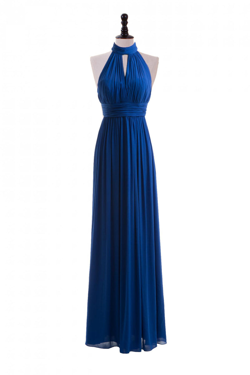 Royal Blue Chiffon Halter Keyhole Long Formal Dress