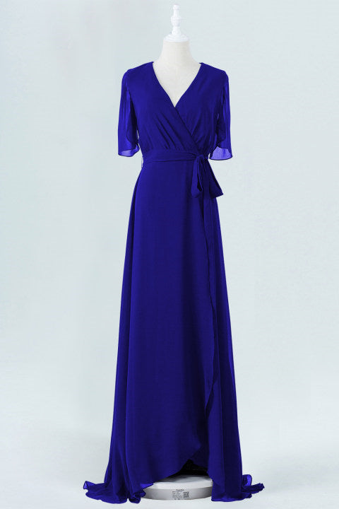 Royal Blue Chiffon Wrap Long Bridesmaid Dress