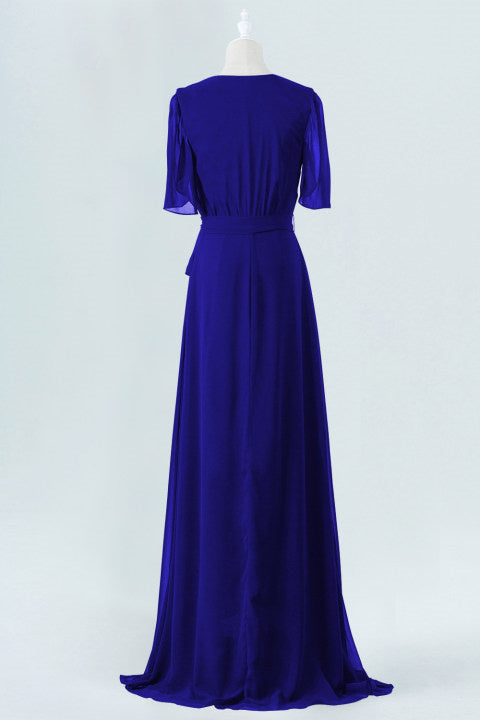 Royal Blue Chiffon Wrap Long Bridesmaid Dress