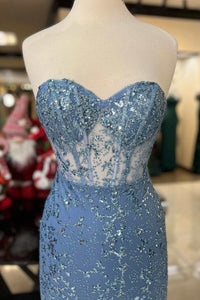 Glitter Lace Sweetheart Mermaid Long Prom Dress with Slit