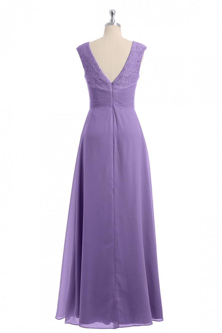 Lavender V-Neck Twist-Front A-Line Long Bridesmaid Dress