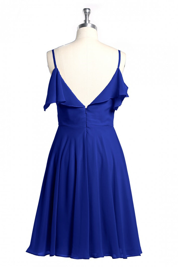 Royal Blue Spaghetti Straps Ruffled A-Line Short Bridesmaid Dress
