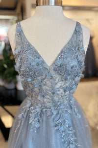 Fairy-Tale 3D Floral Lace V-Neck A-Line Prom Dress