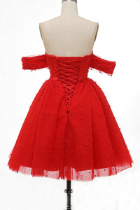 Red Off-the-Shoulder Bustier A-Line Short Homecoming Dress