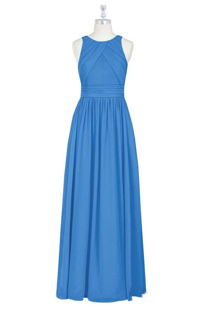Brami Blue Chiffon Sleeveless Long Bridesmaid Dress