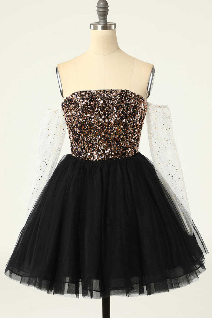 Gold Sequins Strapless A-Line Short Party Dress