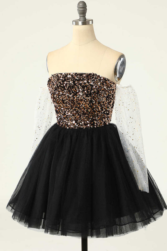 Gold Sequins Strapless A-Line Short Party Dress