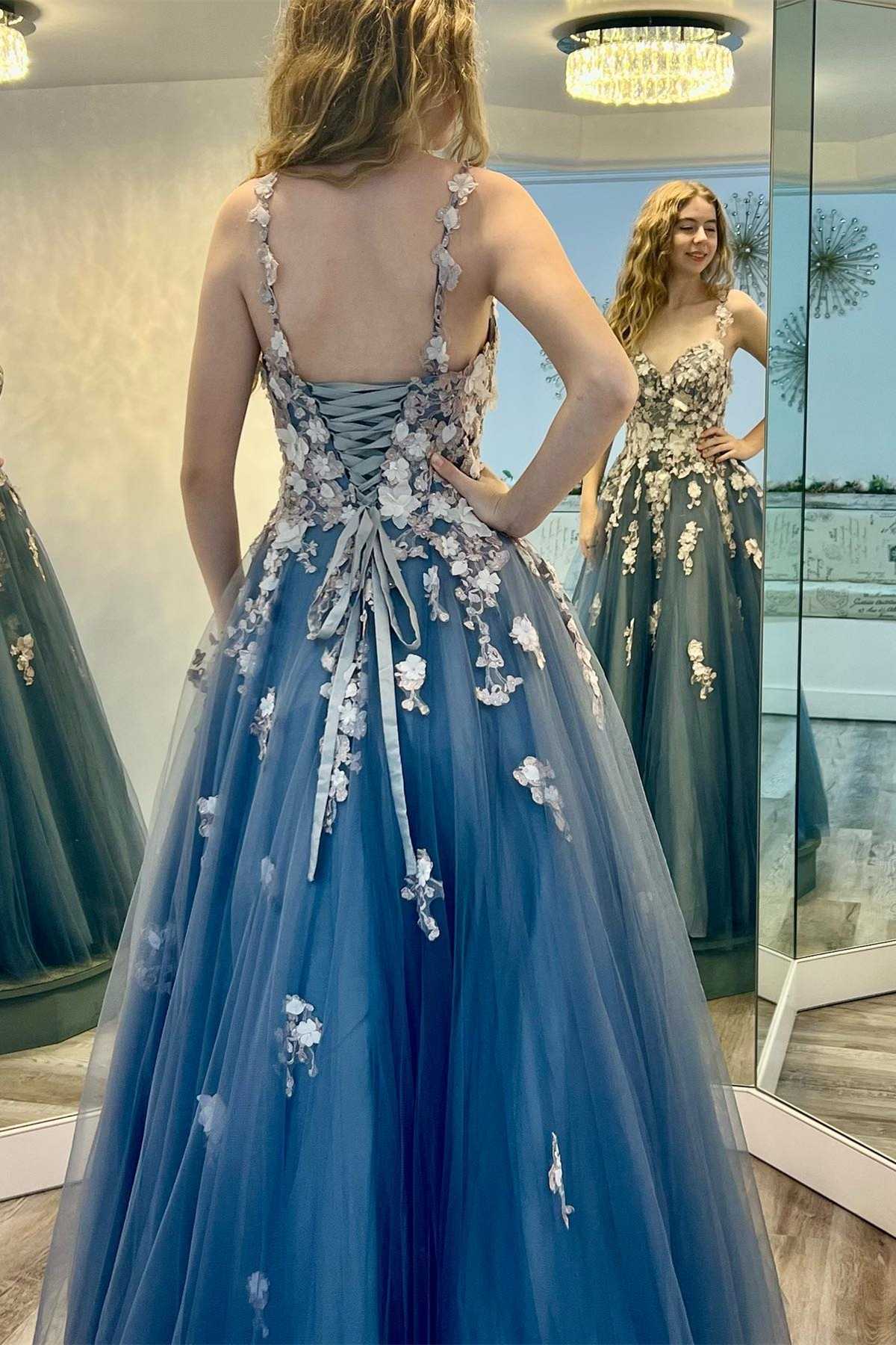 3D Floral Lace Sweetheart Lace-Up Back A-Line Prom Dress