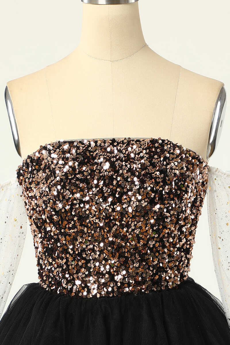 Short Strapless Gold Sequin Dress