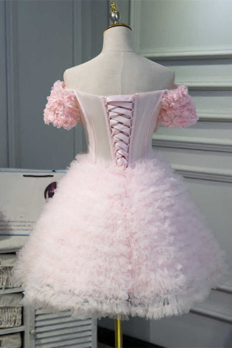 Pink Off-the-Shoulder Multi-tiered A-Line Homecoming Dress
