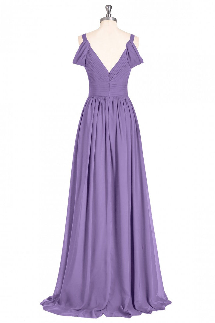 Lavender Cold-Shoulder Banded Waist Long Bridesmaid Dress