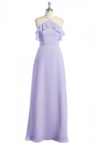 Lavender Halter Ruffled A-Line Long Bridesmaid Dress