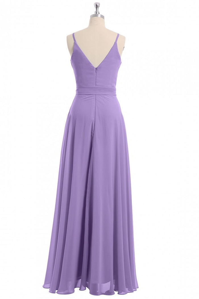 Lavender Spaghetti Straps Tie-Side Long Formal Dress