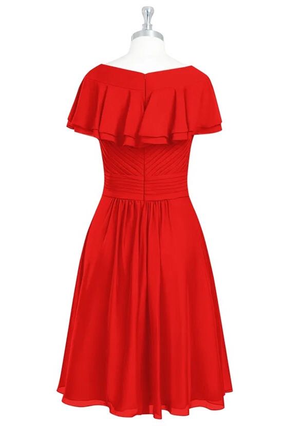 Red Chiffon V-Neck Ruffled A-Line Short Bridesmaid Dress