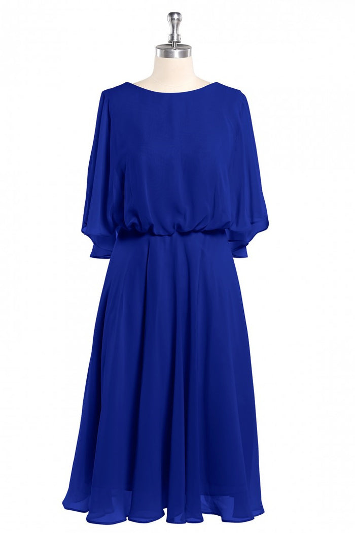 Royal Blue Long Sleeve Blouson-Style Bridesmaid Dress
