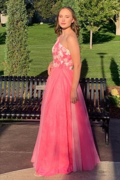 One Shoulder Hot Pink Tulle Prom Dress with Appliques