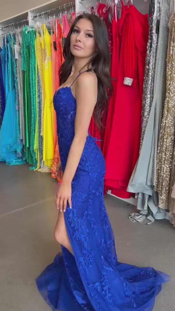 Royal Blue Lace Mermaid Long Formal Dress with Slit