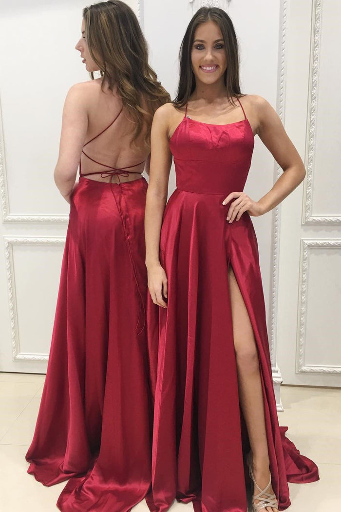 Gorgeous Straps Red Long Prom Dress with Slit