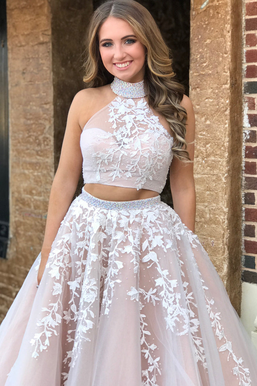 Two Piece Halter Lavender Long Prom Dress – Dreamdressy