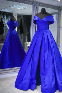 Off the Shoulder Royal Blue Long Prom Dress with Side Slit