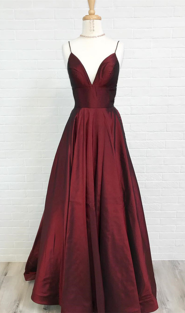 Simple Straps A-line Red Long Prom Dress
