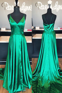 Simple Straps A-line Green Long Prom Dress