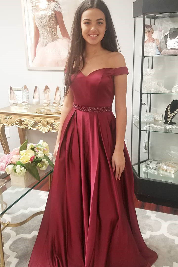 2023 Yellow Elegant One Shoulder Satin Evening Dresses Women Simple A Line  Side Slit Prom Party Gown With Bow Robes De S Color Burgundy US Size 12