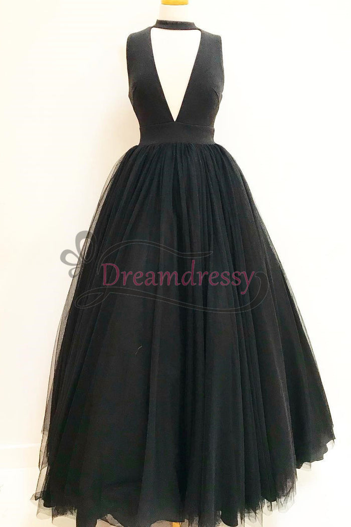 Gorgeous High Neck Black Long Ball Gown