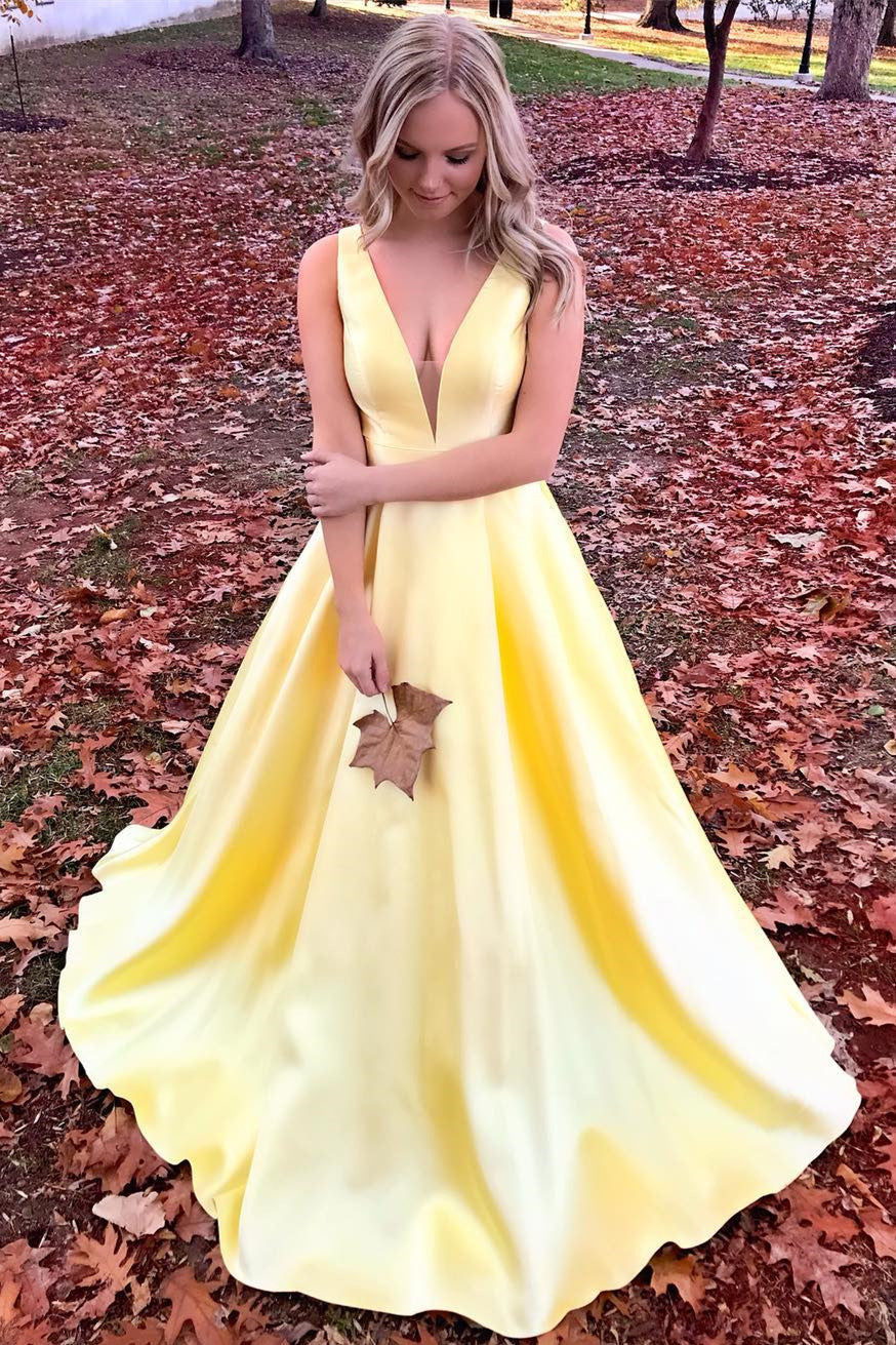 Yellow  Floor Length Long Prom Dress