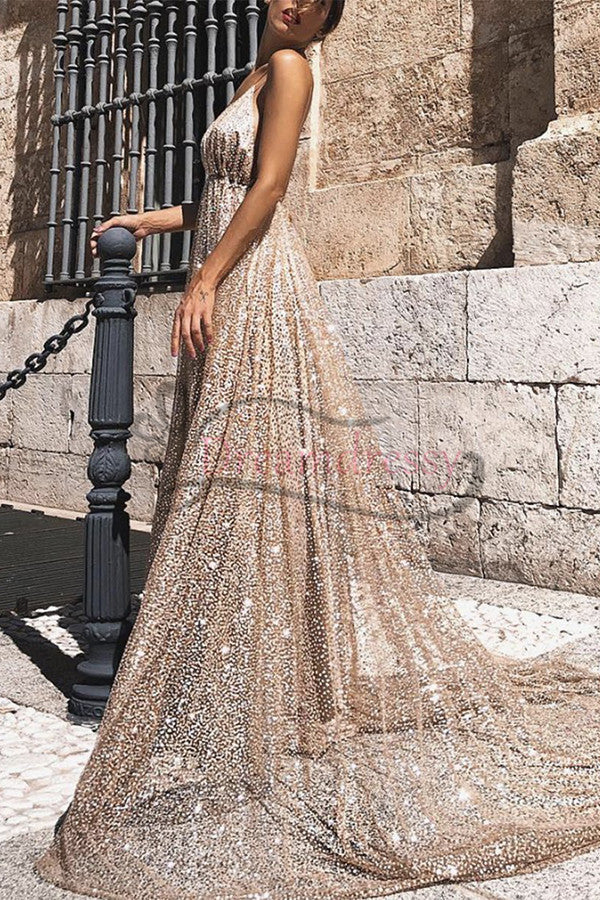 Sparkle Gold Long Formal Gown