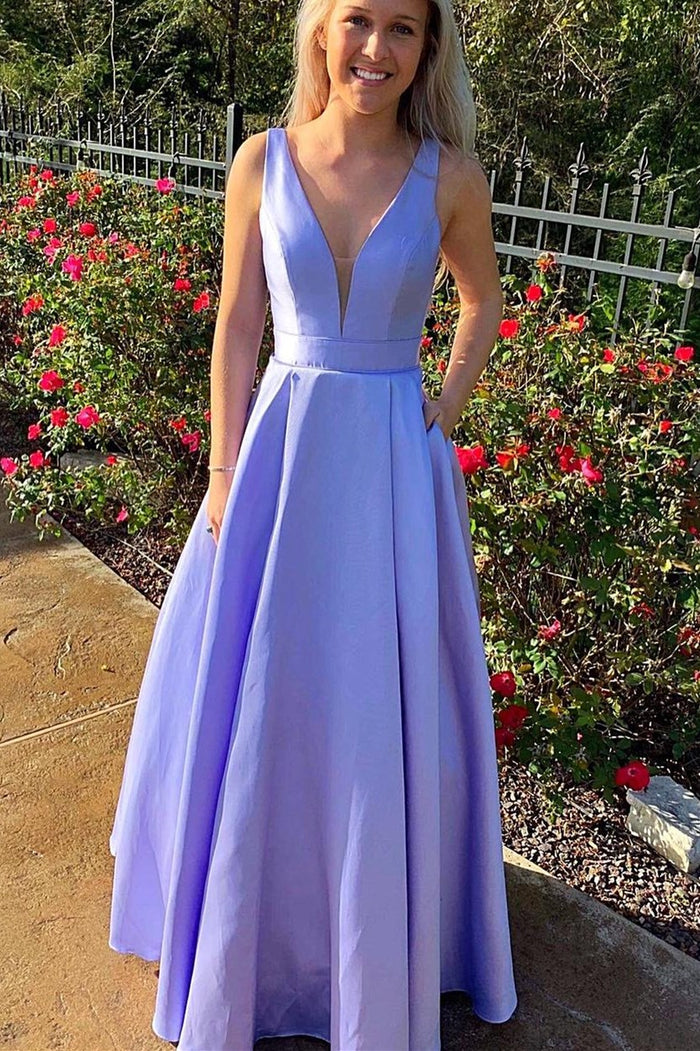 Free Shpping Lavender Long Prom Dress with Pockets