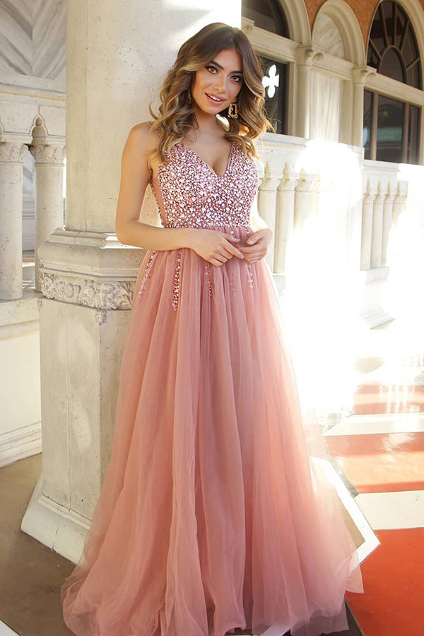 DDreamdressy Pink Beaded Long Prom Dress with Slit US 16W Burgundy