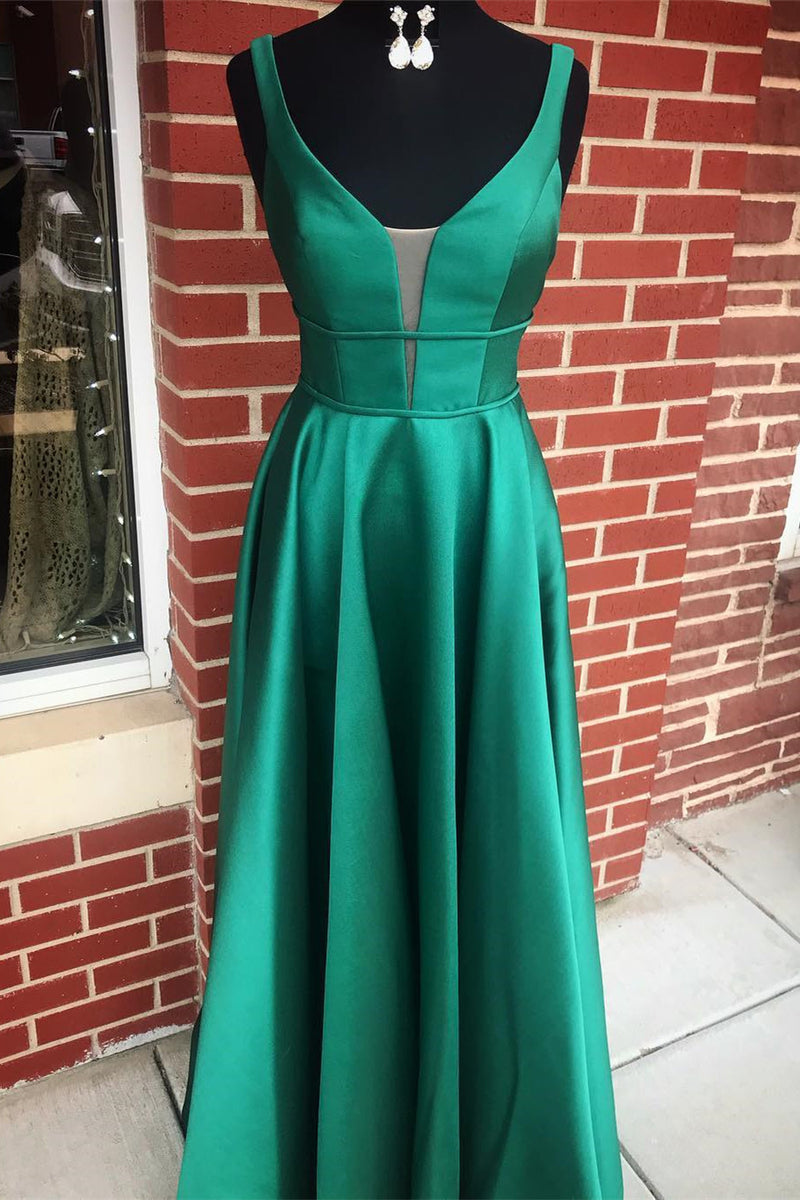 Dark Green Long Prom Dress with Pockets