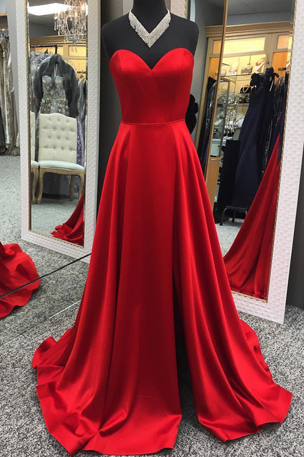 Sweetheart Red Long Prom Evening Dress with Slit