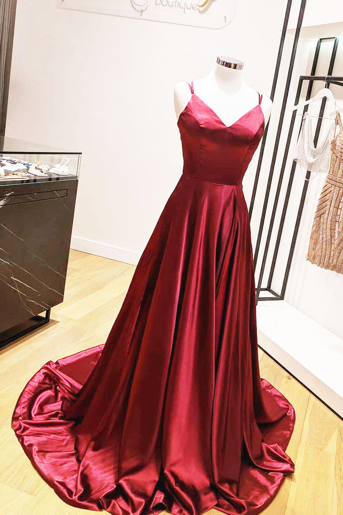A-Line Spaghetti Straps Red Long Prom Dress