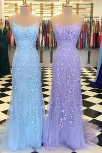 Mermaid Light Blue Prom Dress with Appliques