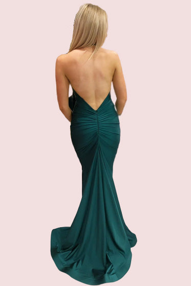 Elegant Teal Mermaid Long Prom Dress with Cowl Neck