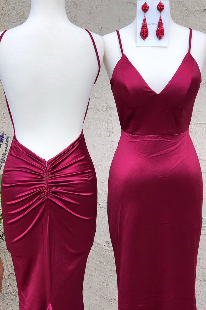 Elegant Wine Red Mermaid Long Prom Dress with Train