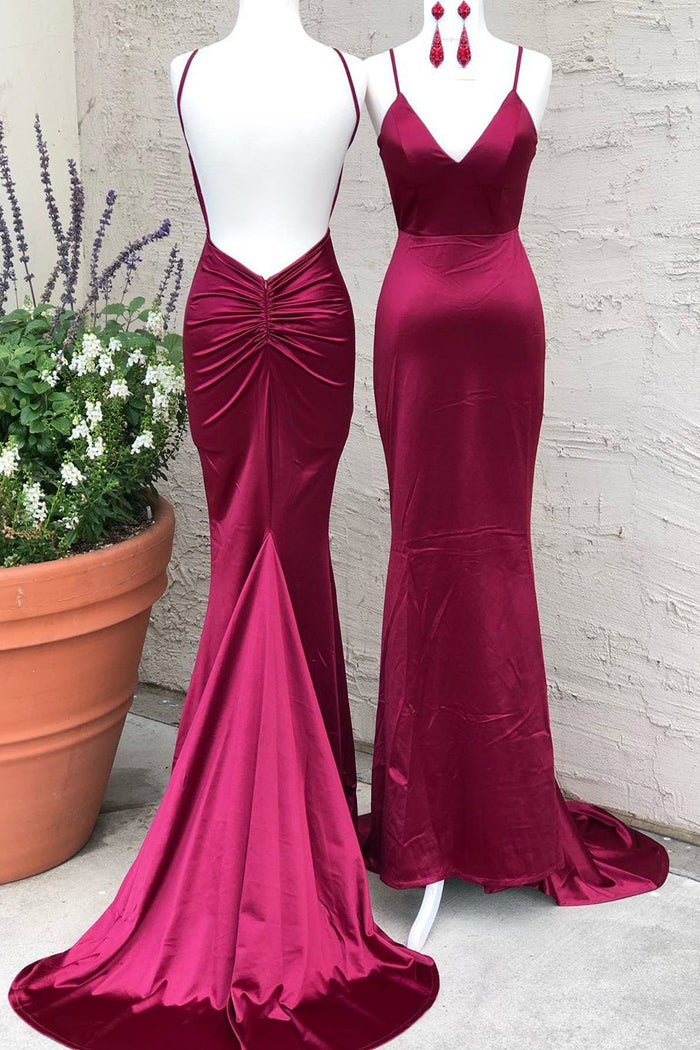 Elegant Wine Red Mermaid Long Prom Dress with Train