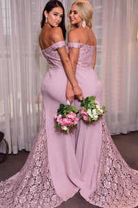 Elegant Off Shoulder Mermaid Lilac Bridesmaid Dress with Train