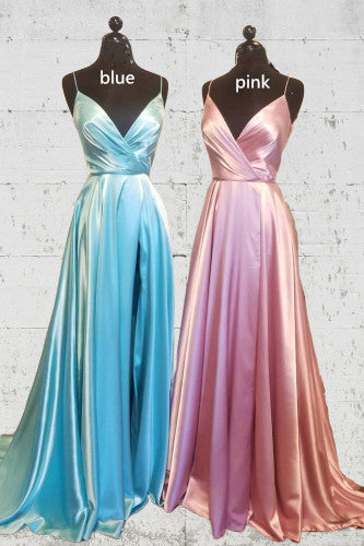 V Neck Royal Blue Long Prom Dress with Straps