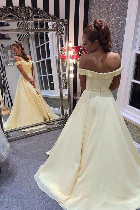 Elegant Off Shoulder A-Line Yellow Long Prom Dress