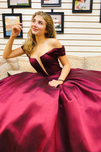 Princess Off Shoulder Beaded A-Line Red Long Prom Dress