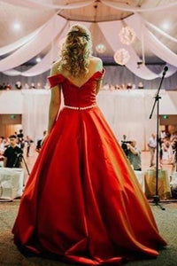 Princess Off Shoulder Beaded A-Line Red Long Prom Dress