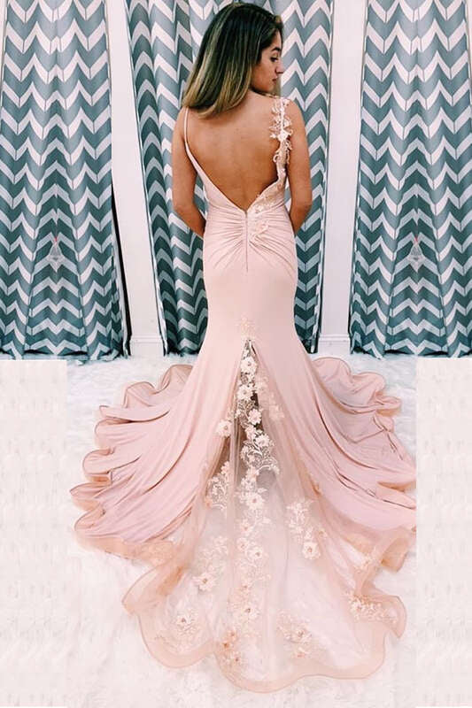 Open Back Blush Mermaid Long Formal Dress