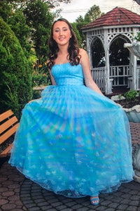 Elegant Strapless A-Line Light Blue Long Prom Dress