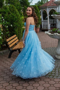 Elegant Strapless A-Line Light Blue Long Prom Dress